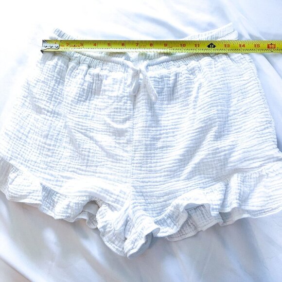 New In White Gauze Ruffled Drawstring Shorts Medium - Picture 9 of 14